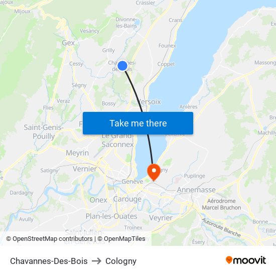 Chavannes-Des-Bois to Cologny map