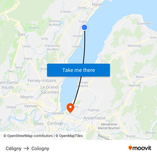 Céligny to Cologny map