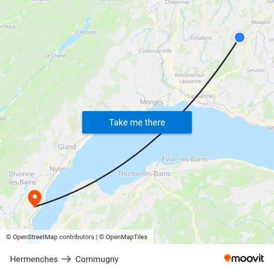 Hermenches to Commugny map