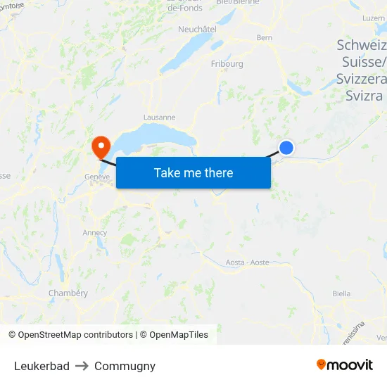 Leukerbad to Commugny map