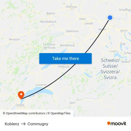 Koblenz to Commugny map