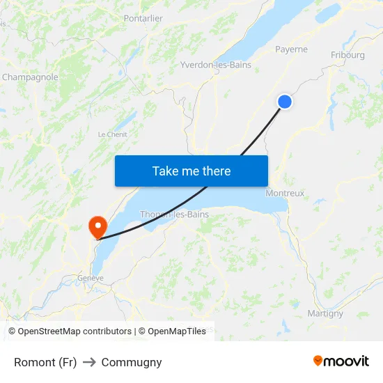 Romont (Fr) to Commugny map
