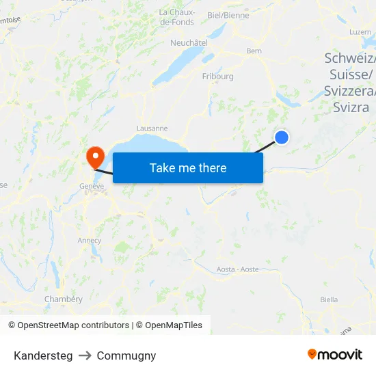 Kandersteg to Commugny map