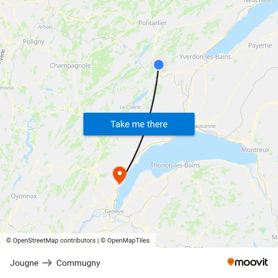 Jougne to Commugny map