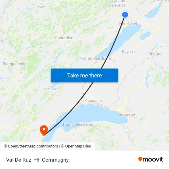 Val-De-Ruz to Commugny map