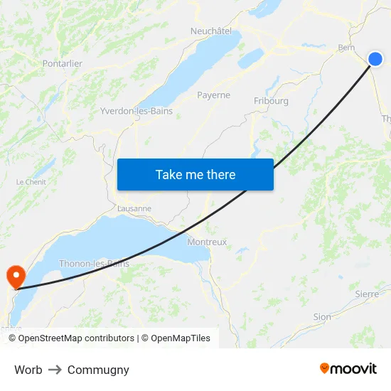 Worb to Commugny map