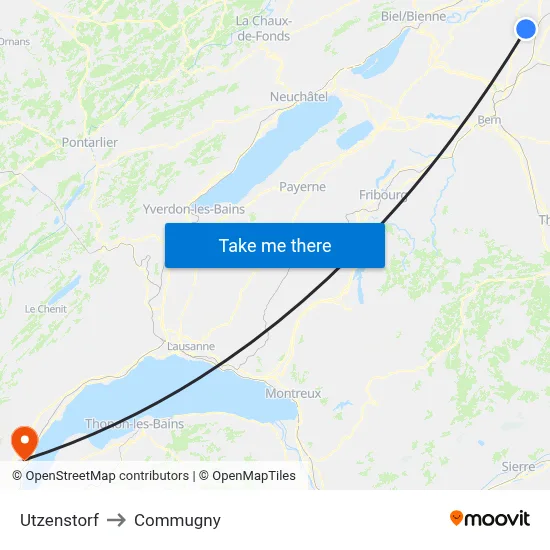 Utzenstorf to Commugny map