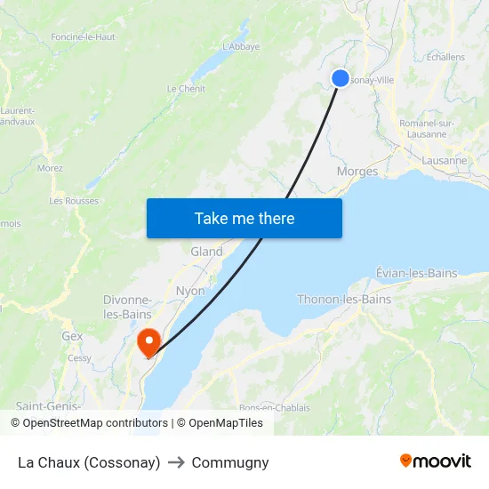 La Chaux (Cossonay) to Commugny map