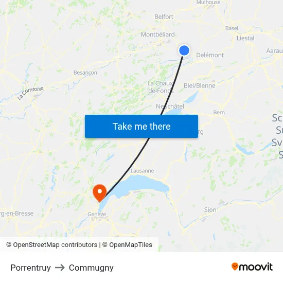 Porrentruy to Commugny map