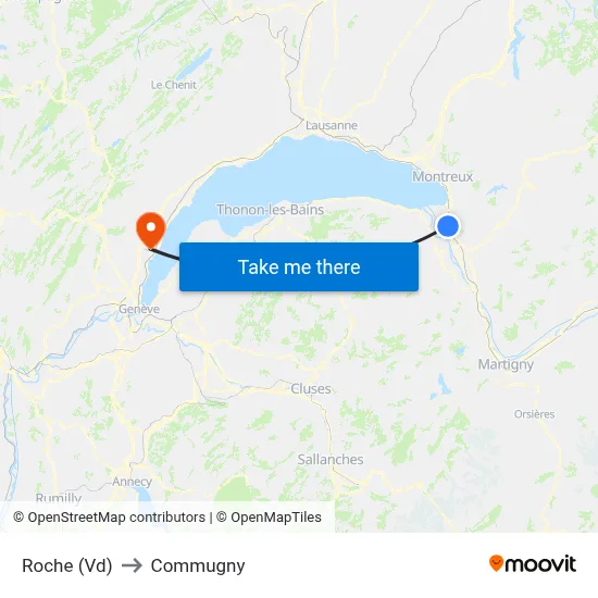 Roche (Vd) to Commugny map