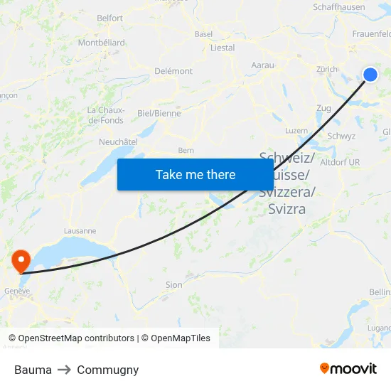 Bauma to Commugny map