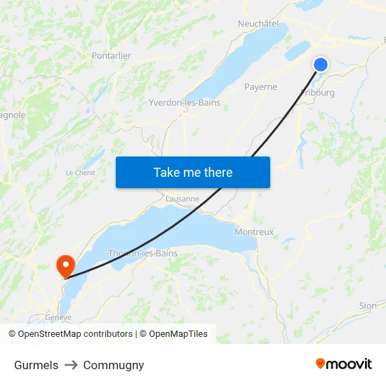 Gurmels to Commugny map