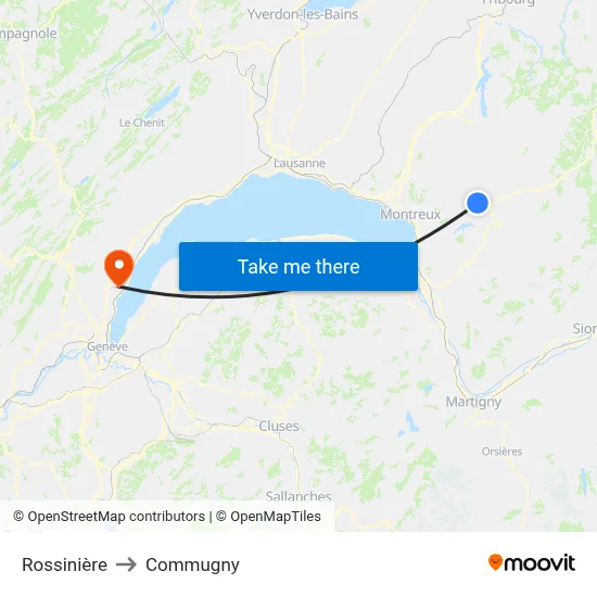 Rossinière to Commugny map