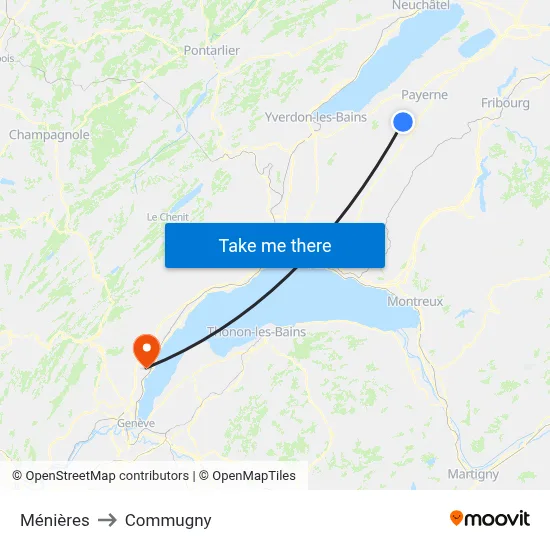 Ménières to Commugny map