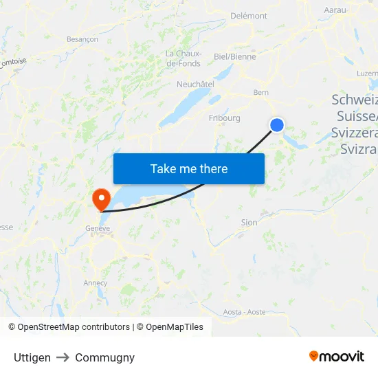 Uttigen to Commugny map