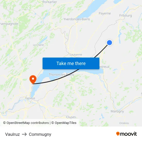 Vaulruz to Commugny map