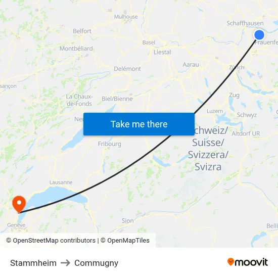 Stammheim to Commugny map
