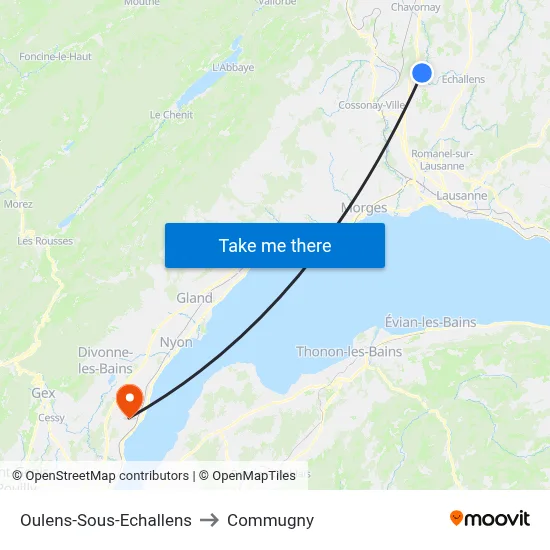 Oulens-Sous-Echallens to Commugny map
