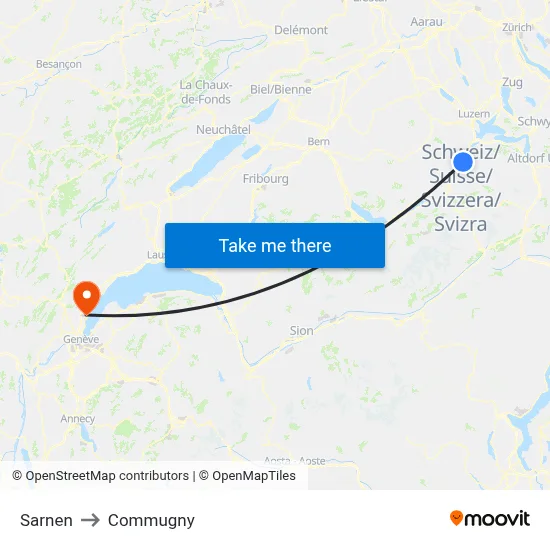 Sarnen to Commugny map