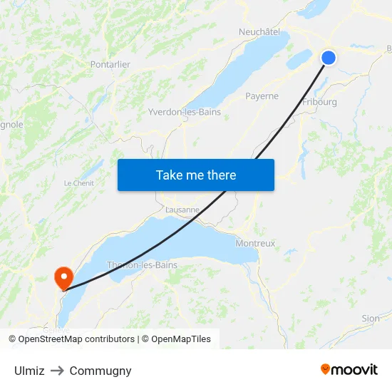 Ulmiz to Commugny map