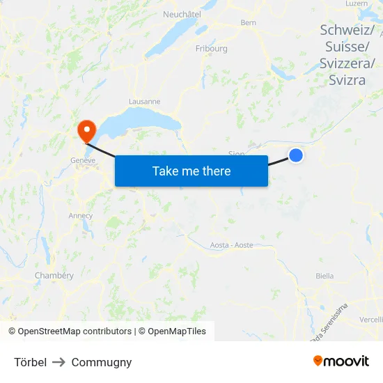 Törbel to Commugny map