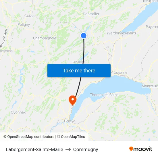 Labergement-Sainte-Marie to Commugny map