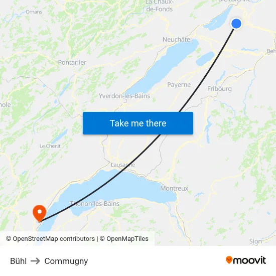 Bühl to Commugny map