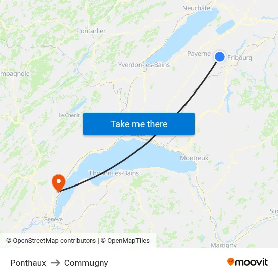 Ponthaux to Commugny map