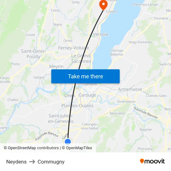 Neydens to Commugny map