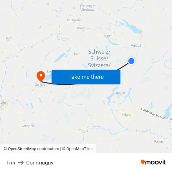 Trin to Commugny map