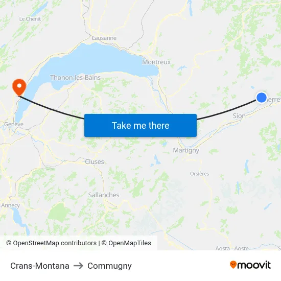 Crans-Montana to Commugny map