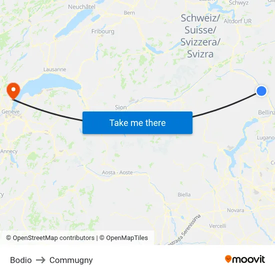 Bodio to Commugny map