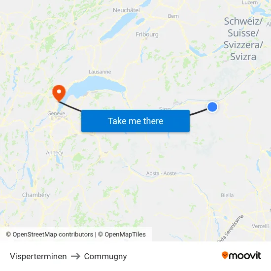 Visperterminen to Commugny map