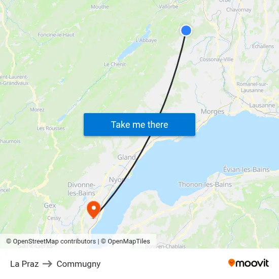 La Praz to Commugny map