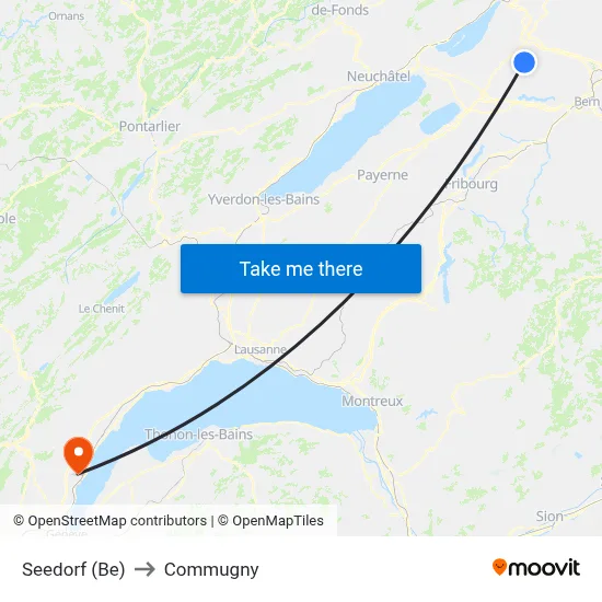 Seedorf (Be) to Commugny map