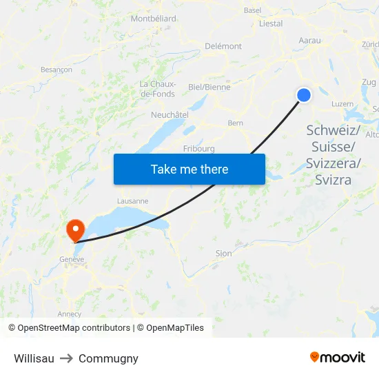 Willisau to Commugny map