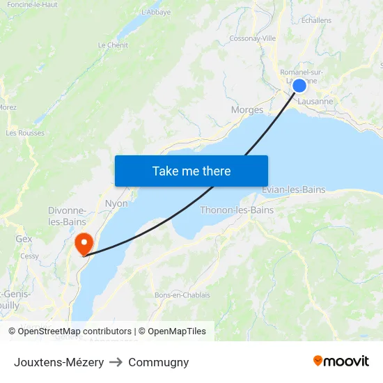 Jouxtens-Mézery to Commugny map