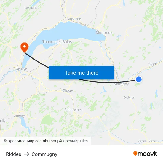 Riddes to Commugny map