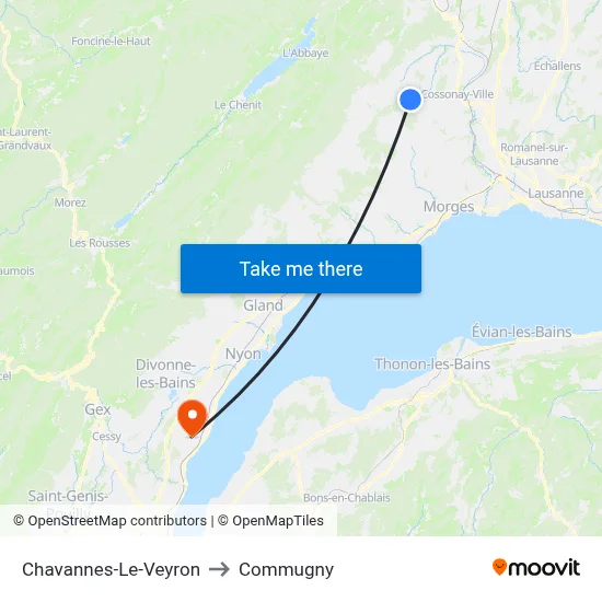 Chavannes-Le-Veyron to Commugny map