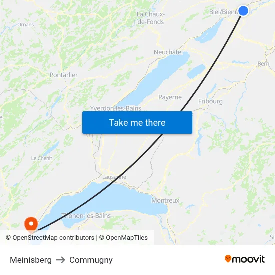 Meinisberg to Commugny map