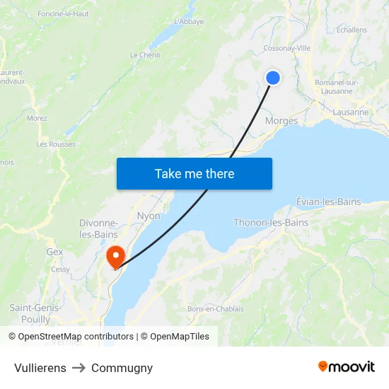 Vullierens to Commugny map