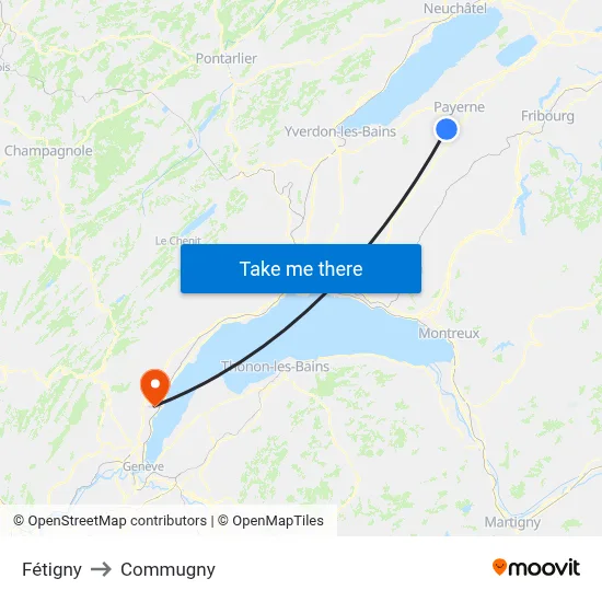 Fétigny to Commugny map
