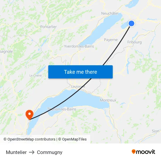 Muntelier to Commugny map