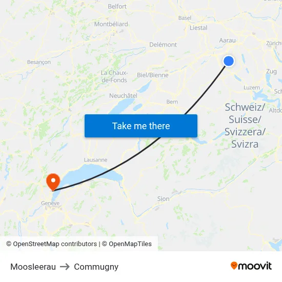 Moosleerau to Commugny map
