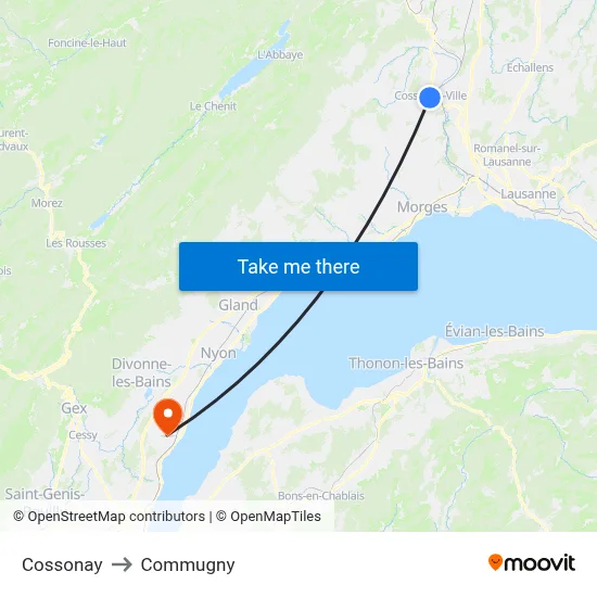 Cossonay to Commugny map