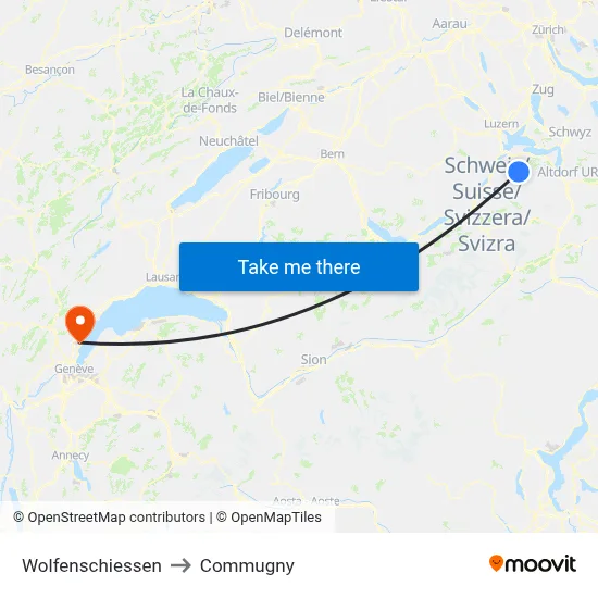 Wolfenschiessen to Commugny map
