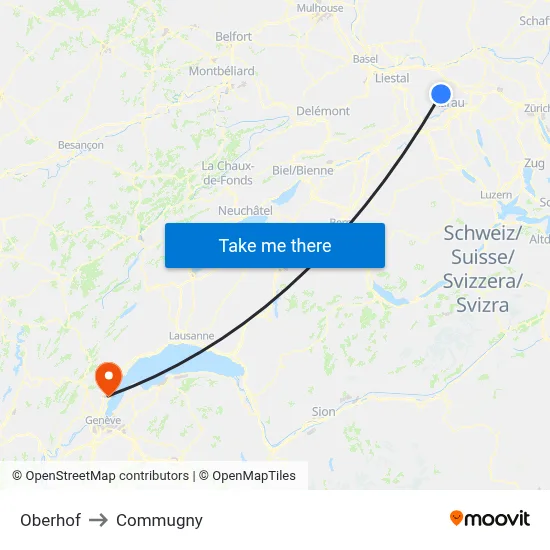 Oberhof to Commugny map