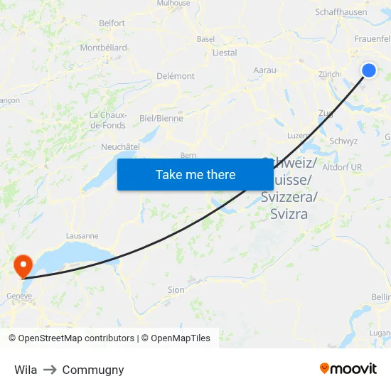 Wila to Commugny map