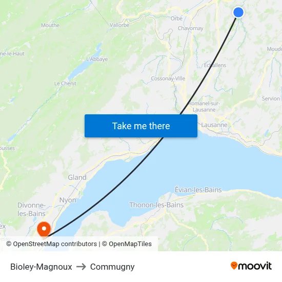 Bioley-Magnoux to Commugny map