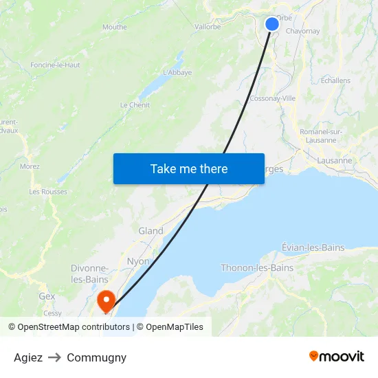 Agiez to Commugny map